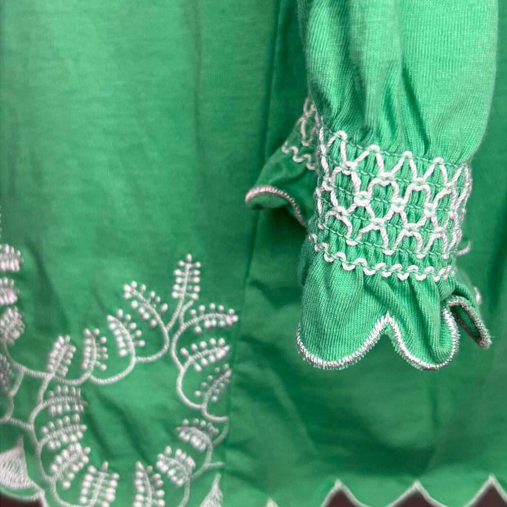 RXB Embroidered Cotton Shirt Flowy Boho Green Medium M 3/4 Quarter Sleeve NWT - Picture 6 of 9
